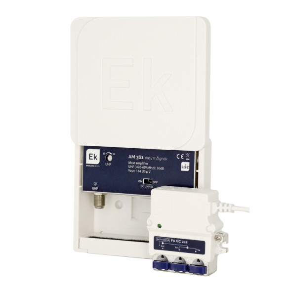 Kit amplificador de mástil EKSELANS KIT AM 361 - UHF 36 dB, 114 dBµV, fuente 24 V, 2 salidas