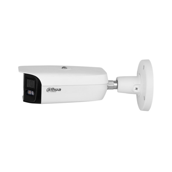 Cámara IP bullet panorámica, 2x 4Mpx (8mpx) Full-Color  IR 40mts, fija 2x 3.6mm, H265+, PoE802.3af, IP67