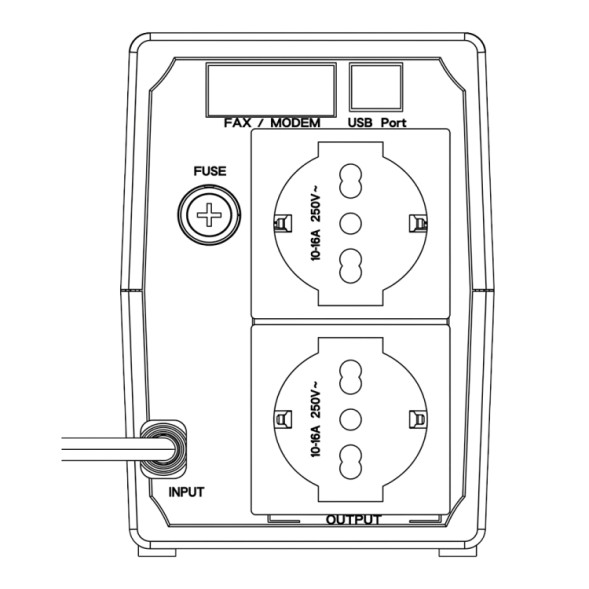SAI Off-line Hikvision DS-UPS600 - 600VA, 360W, AVR, 2x Schuko, protección sobretensión