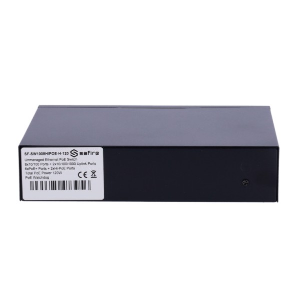 Switch de 8 puertos 10/100 POE 120W, x2 UPLINK Gigabit. Sobremesa