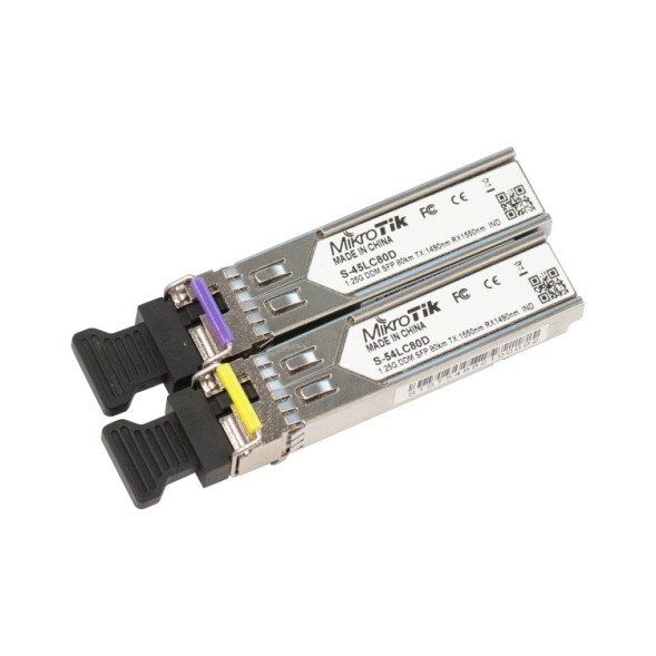 Pack de módulos SFP WDM (Tx y Rx por una sola fibra monomodo) con entrada conector LC/PC. Hasta 80kms