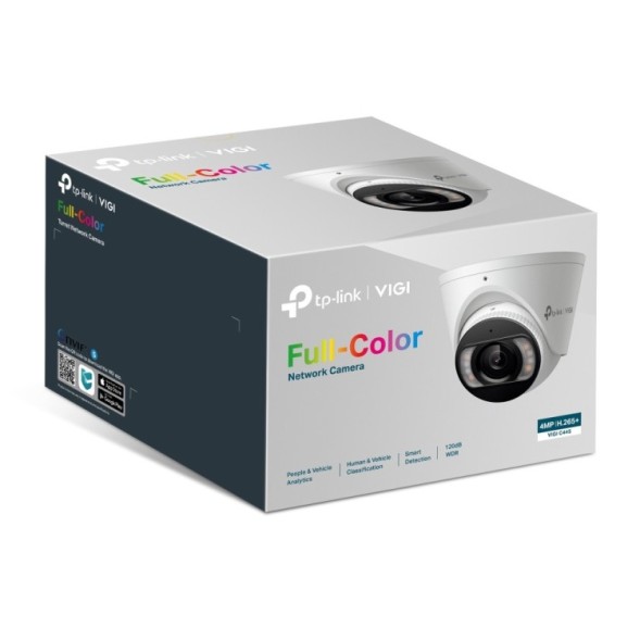 Cámara IP turret, 4Mpx, Lente 2.8mm, IR 30mts Full Color. Interior. Smart Event. Audio. IP67