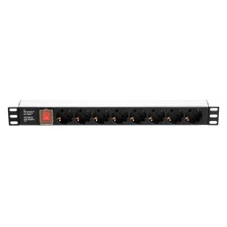 Regleta para Racks de 19", 16A, x8 Schuko + interruptor, en aluminio