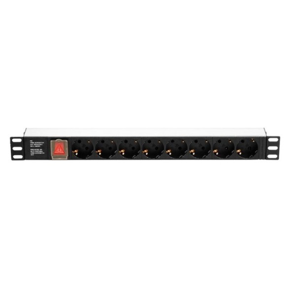 Regleta para Racks de 19", 16A, x8 Schuko + interruptor, en aluminio