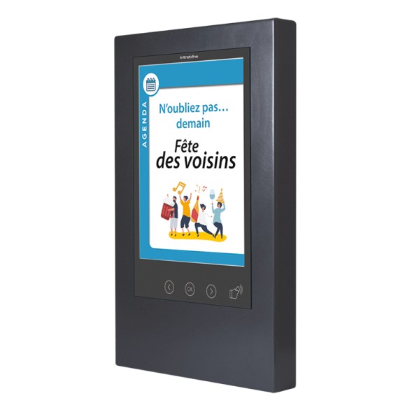 Tablón de anuncios Digital Interactivo, de interior. Con lector de mandos y 3 botones.