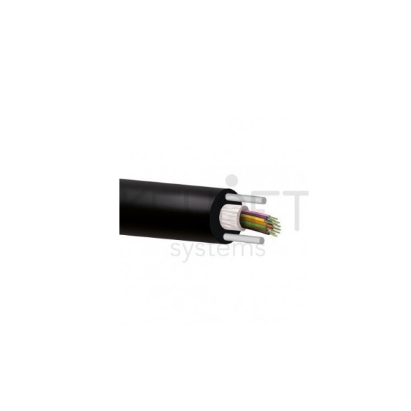 Cable 144 fibras 12Tx12F SM Monomodo G652D 250µ holgada unitubo con Fibras de vidrio + 2x2 FRP en cubierta.