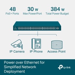 Switch Gestionable L2+ JetStream, x48 puertos Gb PoE+ 384W, x4 SFP. Montaje rack 19"