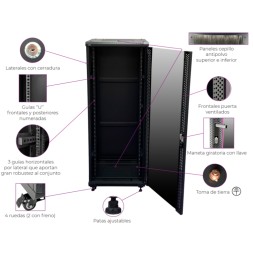 Rack de suelo 19", 42U, F1000 / AN800 / AL2055mm, carga 800Kg. Sin Accesorios. Desmontado