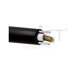 Cable 16 fibras 4Tx4F SM Monomodo G652D 250µ holgada unitubo, Refuerzos Fibras de vidrio + 2x2 FRP. Bobina 2000mts/Corte