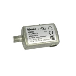 Amplificador de línea UHF para TDT, 1E-1S con conector F. 470...694MHz G 13dB Vs 98dBμV