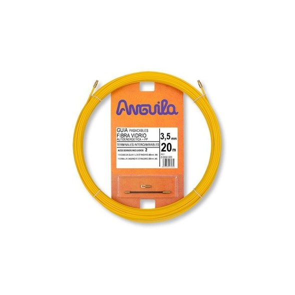 Guía Pasacables Anguila  3,5mm 20mt, Fibra de Vidrio recubierta. Terminales intercambiables. Amarillo