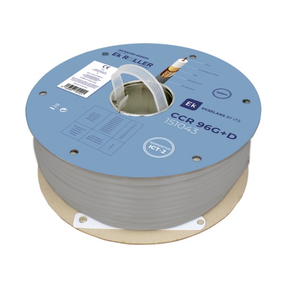 Cable coaxial EKSELANS CCR 96G+D - 100 m, cobre, Clase A, LSZH CPR Dca, gris