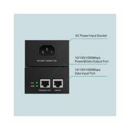 Inyector POE++ IEEE802.3af/at 60W, x2 Puertos Gb. Montaje pared o sobremesa