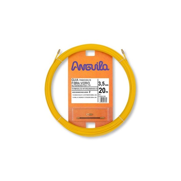 Guía Pasacables Anguila  3,5mm 30mt, Fibra de Vidrio recubierta. Terminales intercambiables. Amarillo