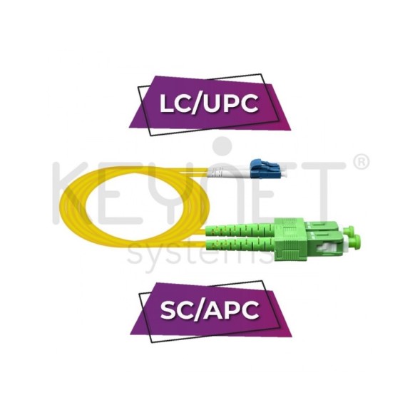 Latiguillo híbrido Monomodo SM duplex LC/UPC-SC/APC de 3 metros. Amarillo