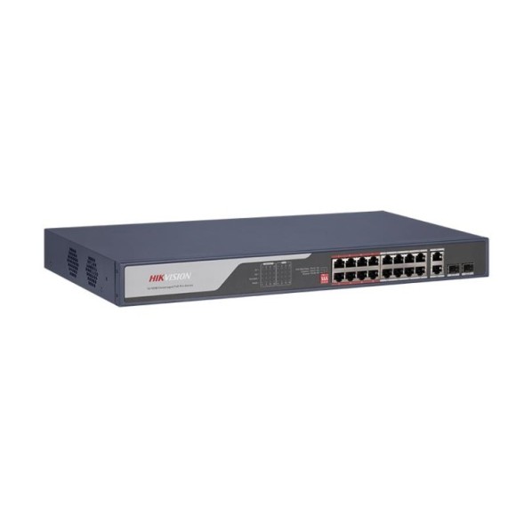 Switch de 16 puertos 10/100 POE 225W + 2 puertos Gigabit RJ45, 2 puertos Gigabit SFP. POE hasta 250mts