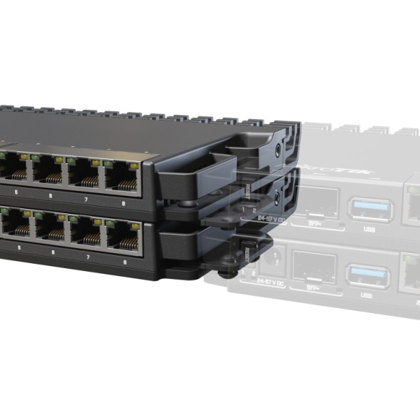 Accesorio para montaje de RB5009 en 1U de Rack 19" (modo apilado en una torre o dos)