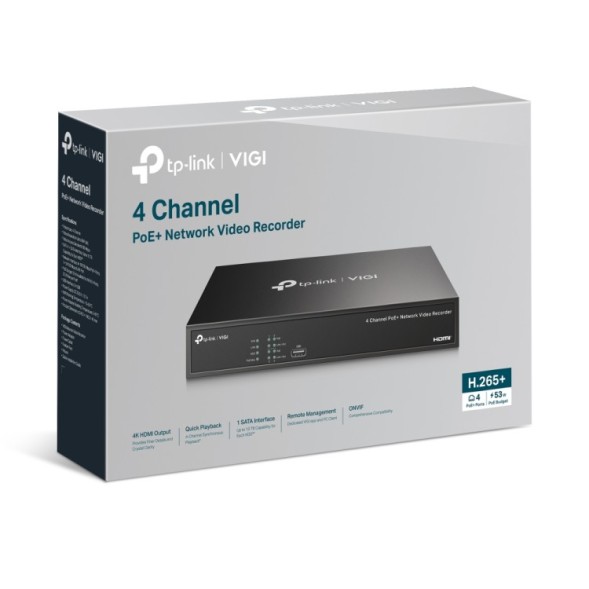 Grabador NVR PoE TP-Link VIGI NVR1004H-4P - 4CH, 53 W PoE