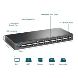 Switch Gestionable OMADA de 48 puertos Gb, x4 puertos SFP+, L2+ ,para rack 19"