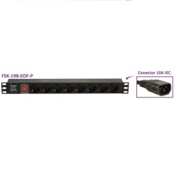 Regleta para Racks de 19", 16A, x8 Schuko + interruptor, en aluminio. Cable IEC Macho
