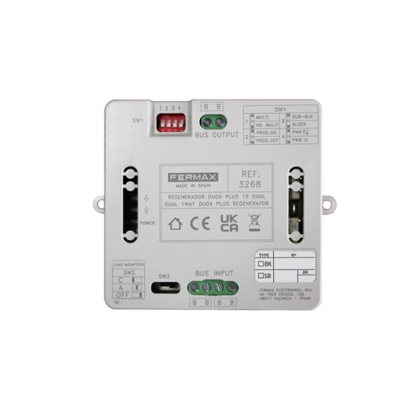 Regenerador Fermax 3268 - DUOX PLUS 1S, señal 2 hilos, ampliación distancia, montaje DIN