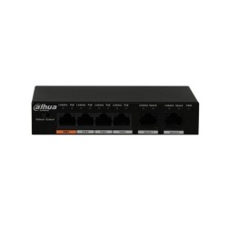 Switch de 4 puertos 10/100 POE/POE+, + 2 uplink 10/100, 802.3af/at,  60W, para sobremesa, carcasa metal