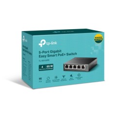 Switch Easy Samrt de 5 puertos Gigabit con 4 puertos PoE+, 65W. Carcasa metal. Sobremesa