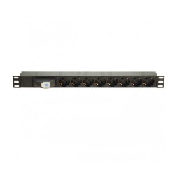 Regleta para Racks FR2, 16A, x8 Schuko, anticortocircuito montaje vertical, ganchos 31cm