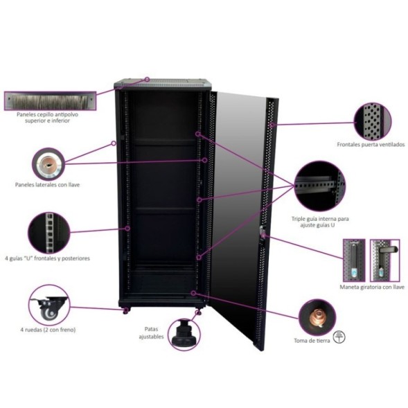 Rack de suelo de 19", 32U, F800 / AN600 / AL 1610mm, carga 800kg. Vacío
