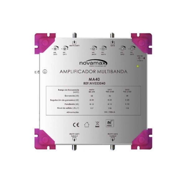 Amplificador línea/bombeo (ICT), 2 Entrada/2 Salida, 36dB/38db, 117/118 dBuV