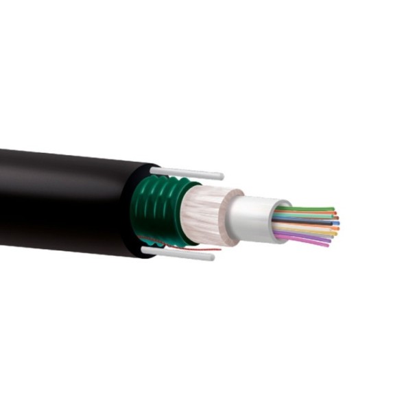 Cable 24F, G652D, SM, armada (antirata), holgada, CPR-CCA, exterior, x2 FRP, diámetro 8.6mm. Bobina 2000mts/Corte