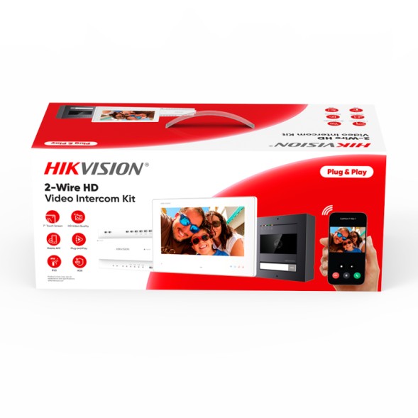 Kit videoportero 2 hilos Hikvision DS-KIS704EY - Pantalla 7", cámara 2MP, IP65, IK08, PoE. Aluminio