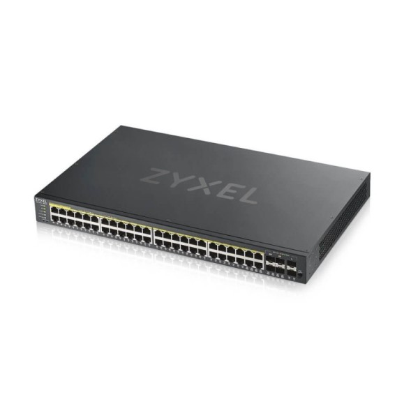 Switch x44 Gb POE 375W, x4 SFP y x4 COMBO. Gestión híbrida Smart mode, standalone o NebulaFlex Cloud. Escritorio/rack