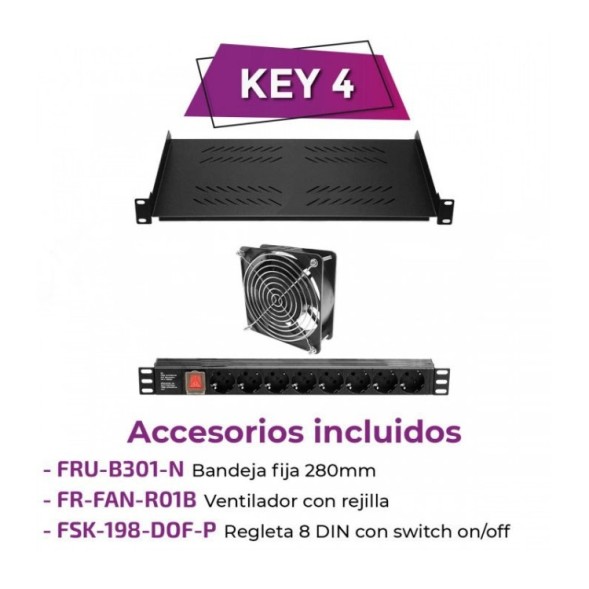 Armario rack mural 19" Keynet FR6-C1566-U - 15U, 600x600x770mm, puerta cristal, desmontado