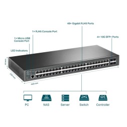 Switch Gestionable de 48 puertos Gb, x4 puertos SFP+, L2+ ,para rack 19"