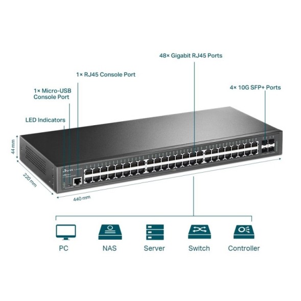 Switch Gestionable de 48 puertos Gb, x4 puertos SFP+, L2+ ,para rack 19"
