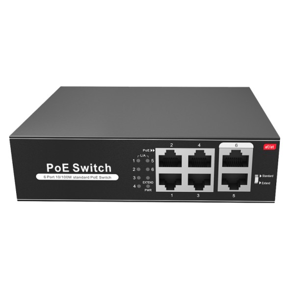 Switch de 4 puertos 10/100 POE+,  + x2 puertos 10/100. Sobremesa