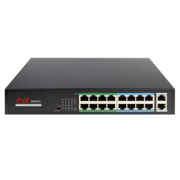 Switch de 16 puertos 10/100 POE, 160W, x2 puertos Gigabit,. Sobremesa (Incluye pestañas para rack)