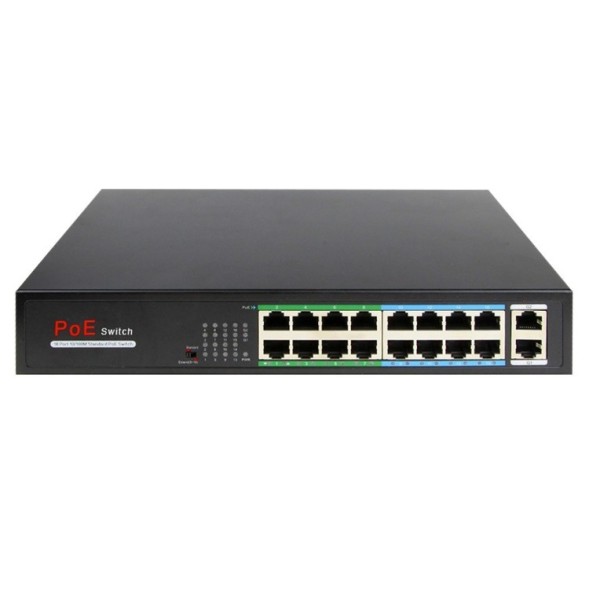 Switch de 16 puertos 10/100 POE, 160W, x2 puertos Gigabit,. Sobremesa (Incluye pestañas para rack)