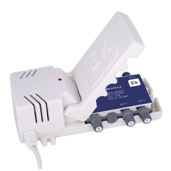 Amplificador de apartamento Ekselans AA 412 L2 - 12 dB, 4 salidas 100 dBµV, 47-694 MHz
