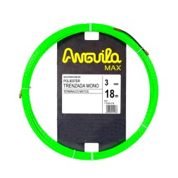 Guía pasa cables de poliéster. Triple trenzado. 3mm, 18mts. Terminales fijos con lazo. Color verde.