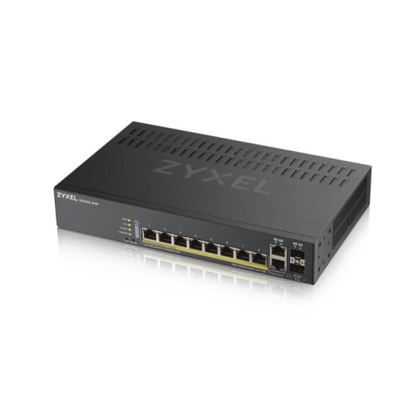 Switch x8 Gb POE 130W, x2 COMBO (Gb/SFP) Gestión Smart mode, standalone o NebulaFlex Cloud. Refrigeración ultrasilenciosa. Sobr