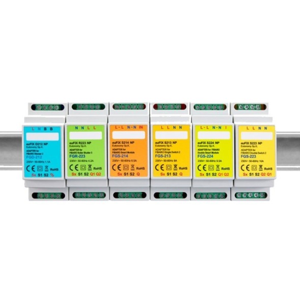 Adaptador carril DIN con botón para FIBARO Single Switch 2 FGS-213 y FGBHS-213