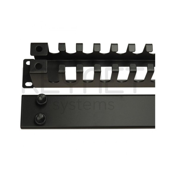 Organizador cables metal 19" 1U con tapa cierre 4 presillas
