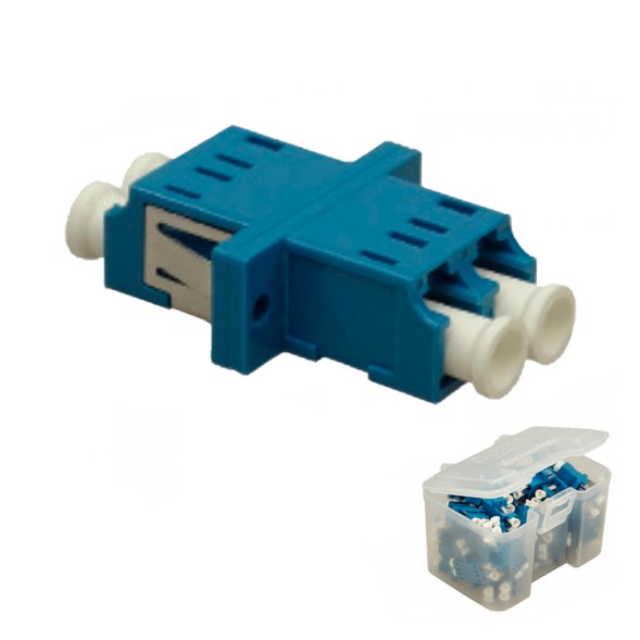 Adaptador LC-LC UPC SM, DX, 2 pest, asas, azul.