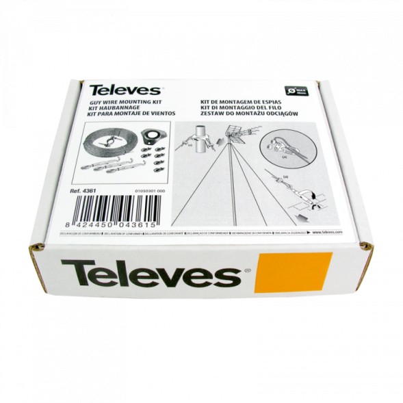 Kit montaje vientos para mástil 45mm (3 tensores/6 sujeta cables/25mts cable acero 2mm)