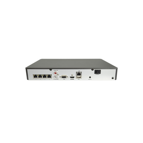 Grabador NVR Hikvision HWN‑2104MH‑4P   4 canales IP hasta 6 MP, compresión H.265+, ancho banda 40 Mb/s in / 60 Mb/s out, HDMI/V