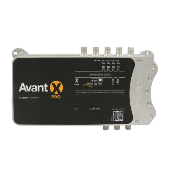 Central programable 32 filtros, 5 Entradas x1 FM G:29dB x4 VHF-UHF G:75dB, Salida FM/VHF/UHF 122dBu. 532123