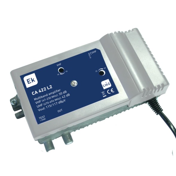 Central amplificadora Ekselans CA 422 L2 - 2 Entradas VHF/UHF, 30/42 dB, 115/117 dBµV