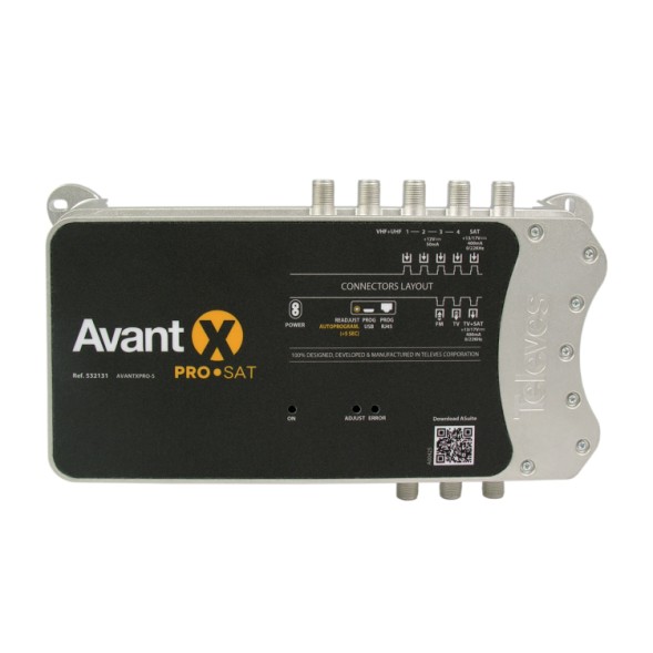 Central programable 32 filtros, 6 Entradas: x1 SAT G:41 x1 FM G:25dB x4 VHF-UHF G:71dB, Salida SAT/FM/VHF/UHF 118dBu. 532131